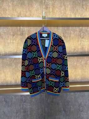 Authentic Gucci Black Rainbow GG Wool-Blend Cardigan
